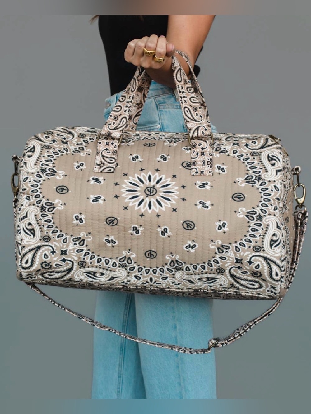 NWT Panache Bandana Print Boho Festival Paisley Print Large Duffle Bag Weekender - Picture 4 of 7